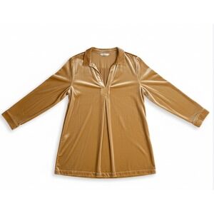 NEW Sundance Womens Velvet Naunce Silk Tunic Top Long Sleeve V Neck Boho Gold XL